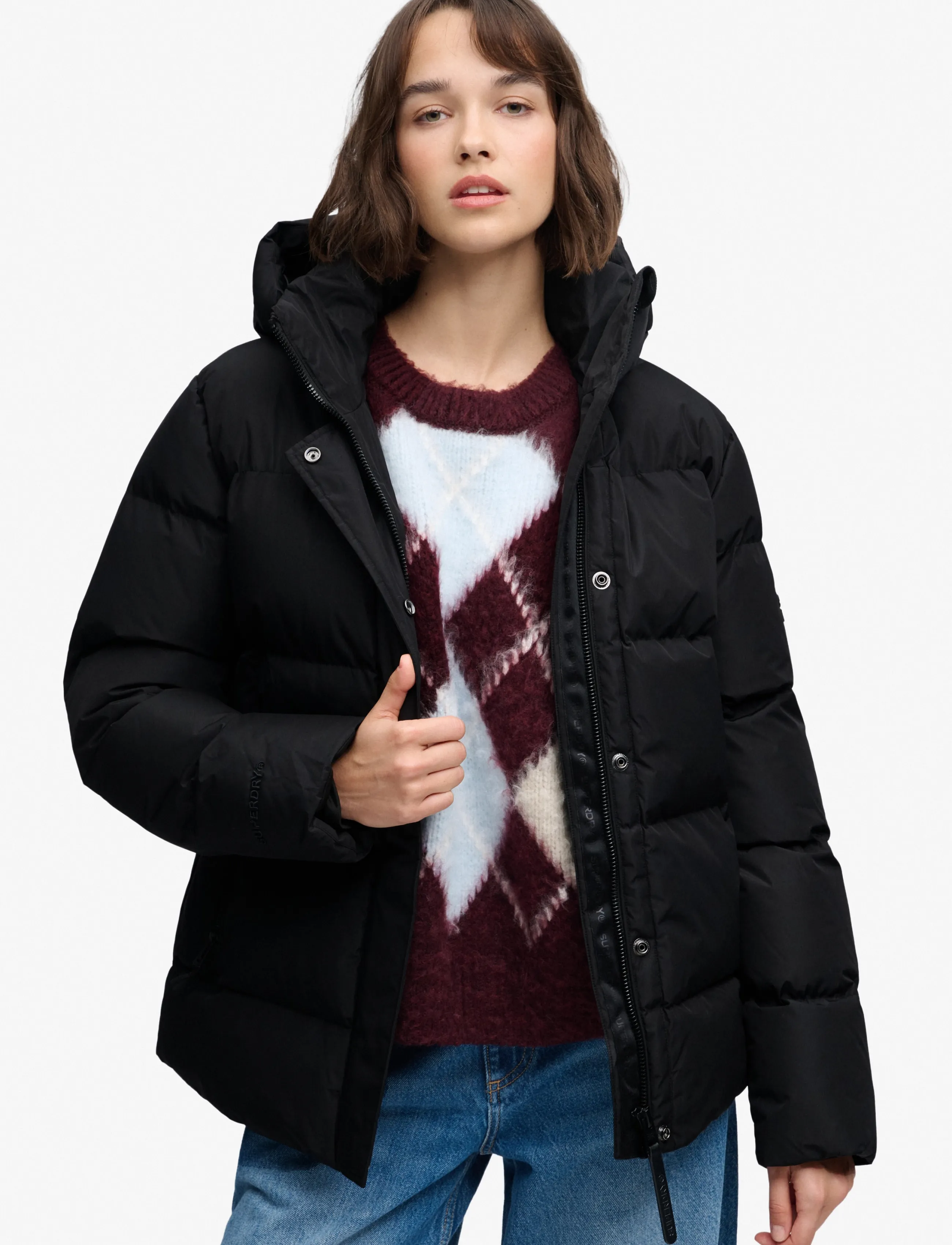 Superdry HOODED 5 BAFFLE SPORTS PUFFER - Quilted jackets - BLACK / black