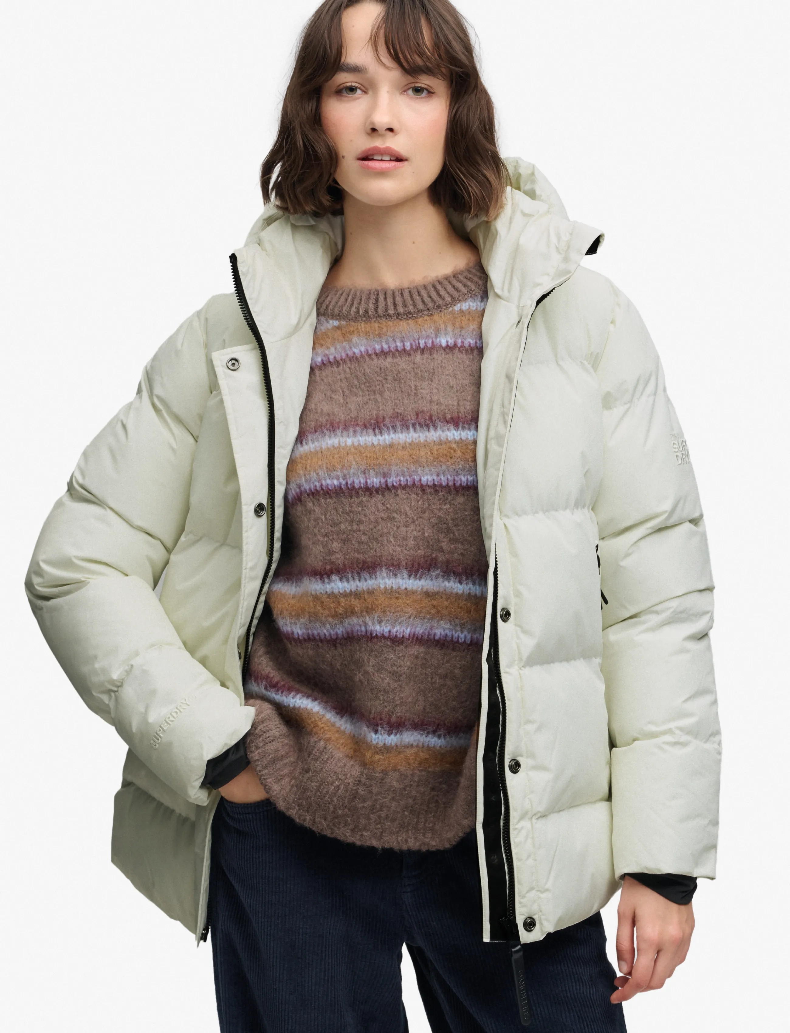 Superdry HOODED 5 BAFFLE SPORTS PUFFER - Winter jackets - OFF WHITE / cream
