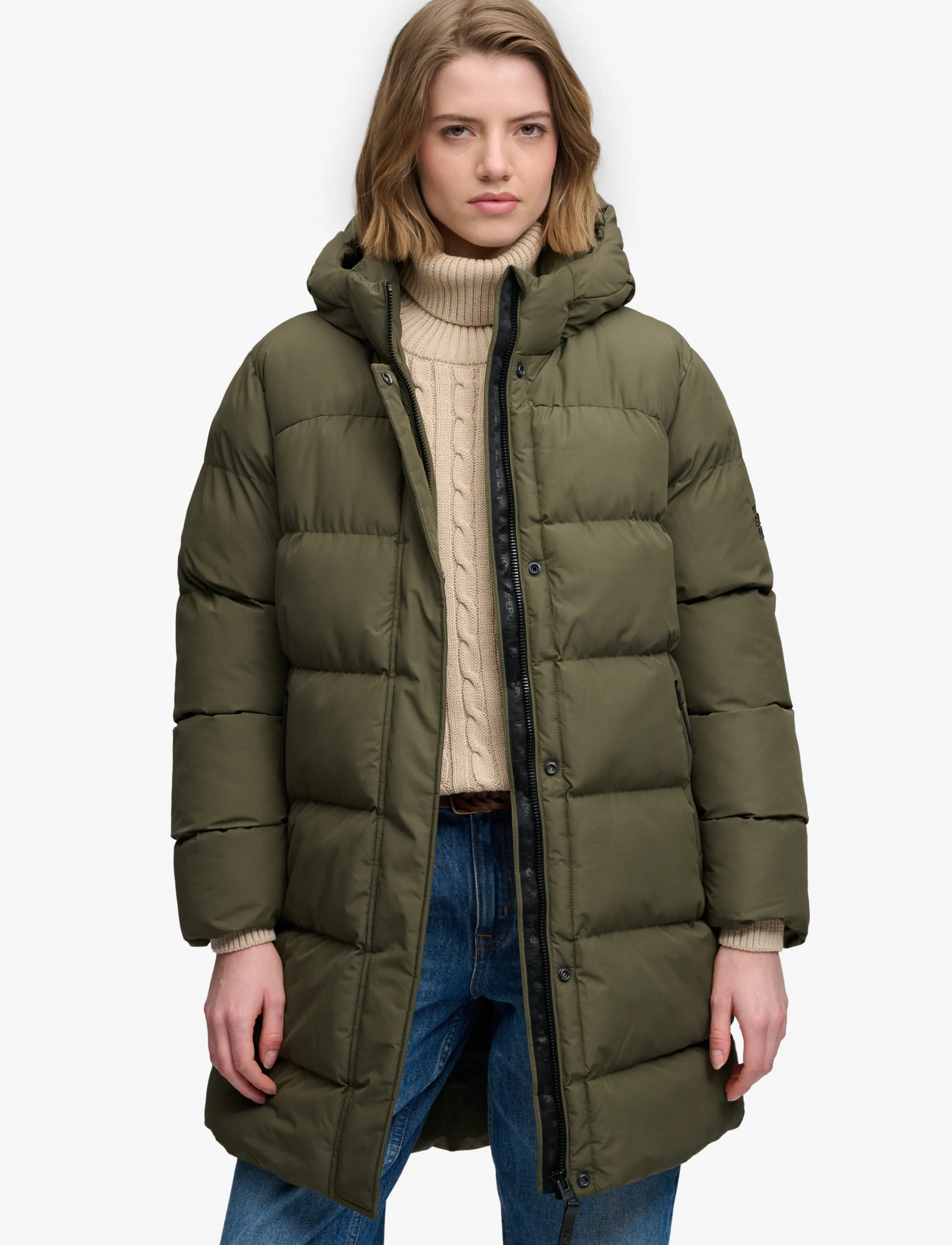 Superdry HOODED SPORTS PUFFER MID JKT - Clothing - WASHED KHAKI / khaki/green