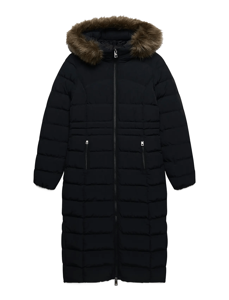 Superdry - HOODED FAUX FUR FUJI LONGLINE - winter jackets - black - 1
