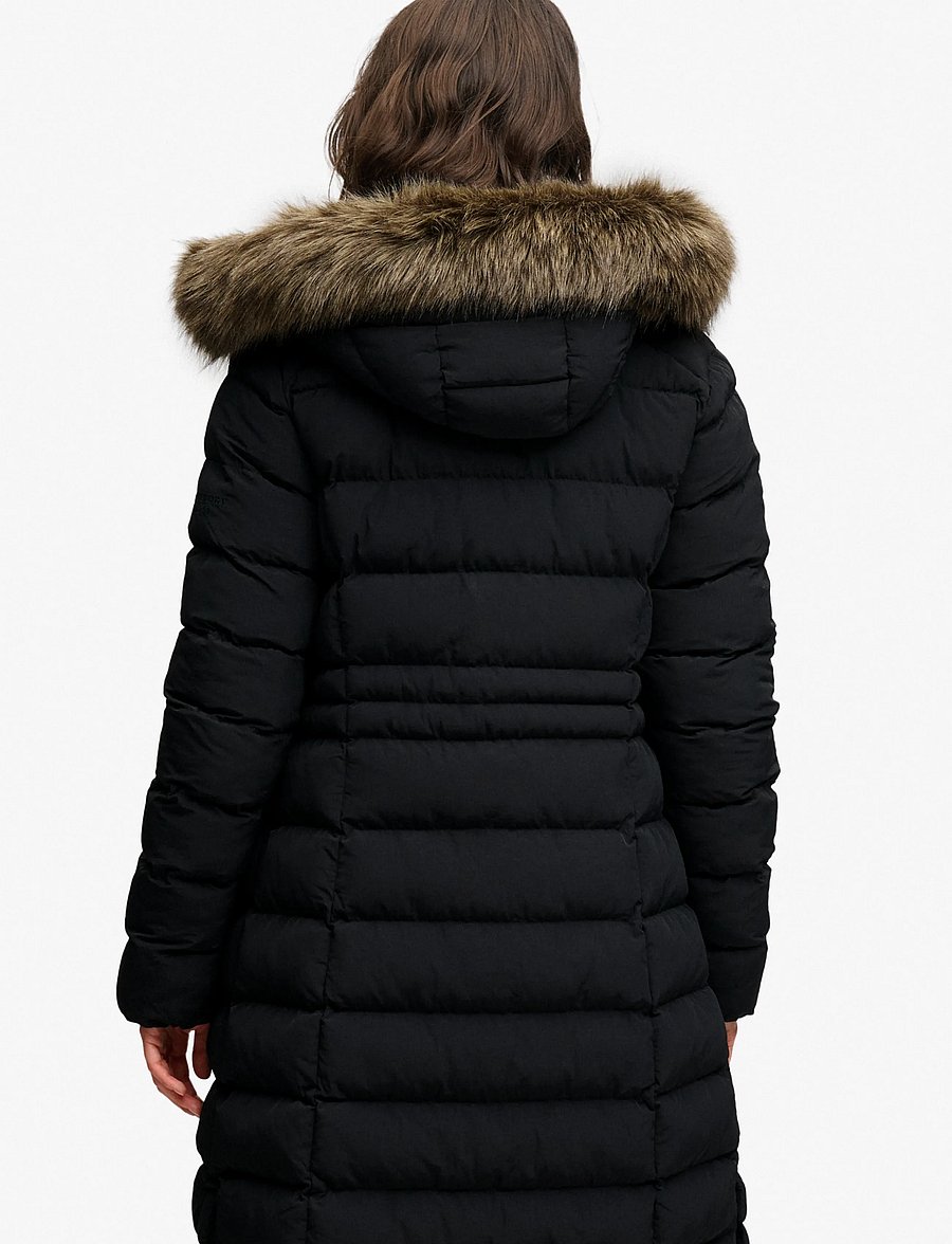 Superdry - HOODED FAUX FUR FUJI LONGLINE - winter jackets - black - 2