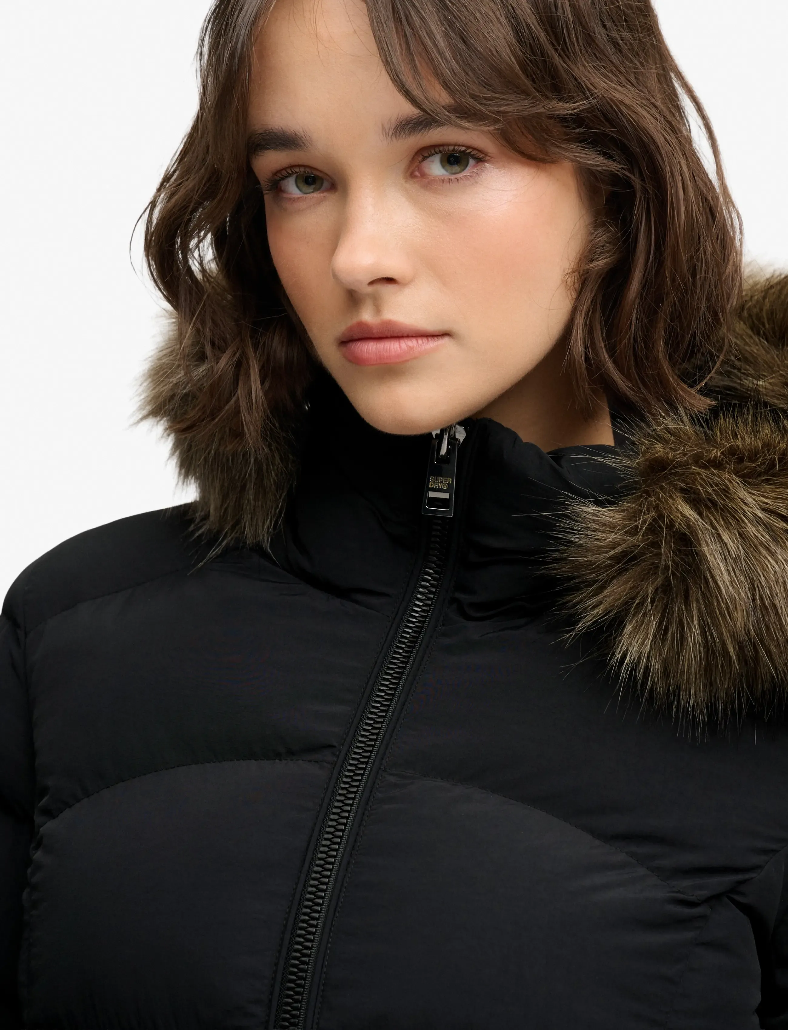 Superdry - HOODED FAUX FUR FUJI LONGLINE - winter jackets - black - 3