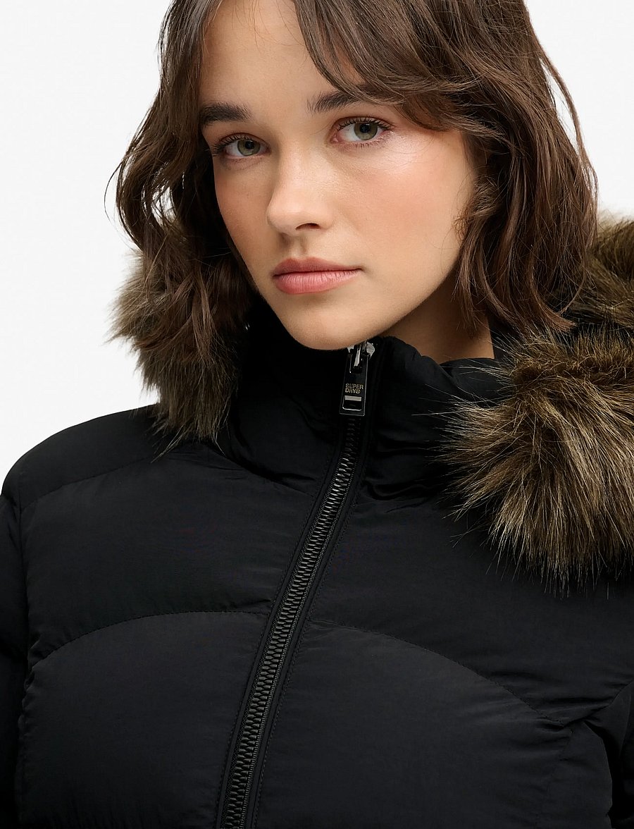 Superdry - HOODED FAUX FUR FUJI LONGLINE - winter jackets - black - 3