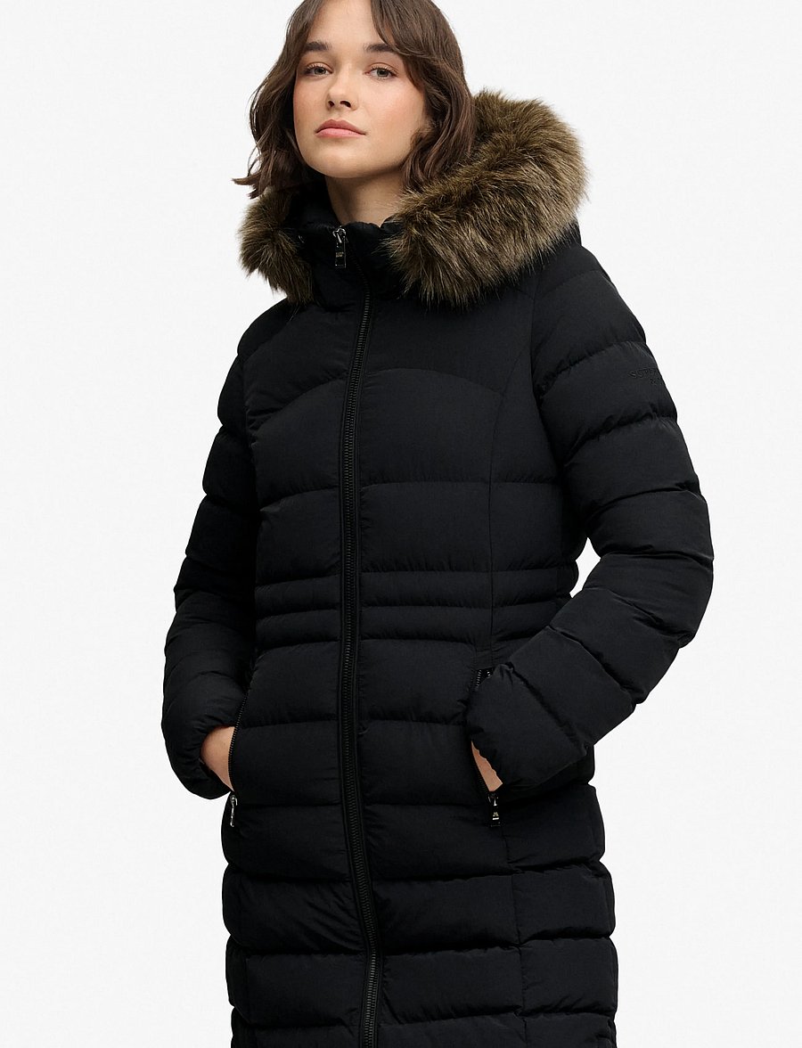 Superdry - HOODED FAUX FUR FUJI LONGLINE - winter jackets - black - 4