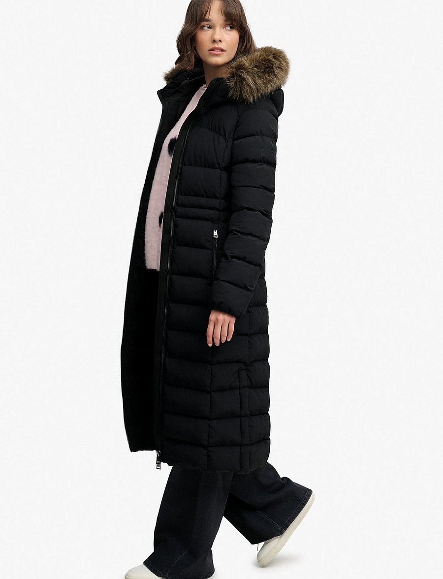 Superdry - HOODED FAUX FUR FUJI LONGLINE - winter jackets - black - 5