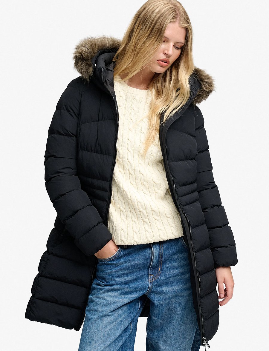 Superdry - HOOD FAUX FUR FUJI MID LENGTH - winter jackets - black - 0