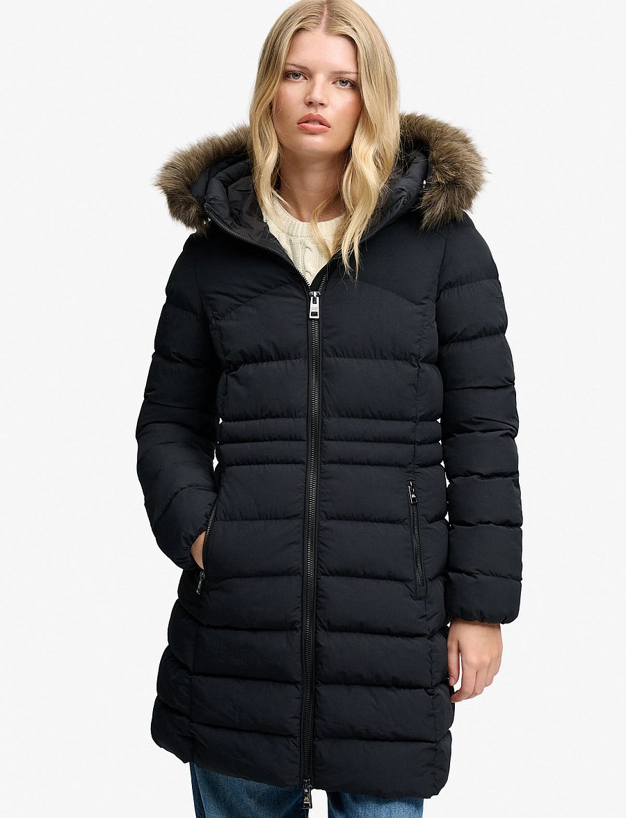 Superdry - HOOD FAUX FUR FUJI MID LENGTH - winter jackets - black - 4