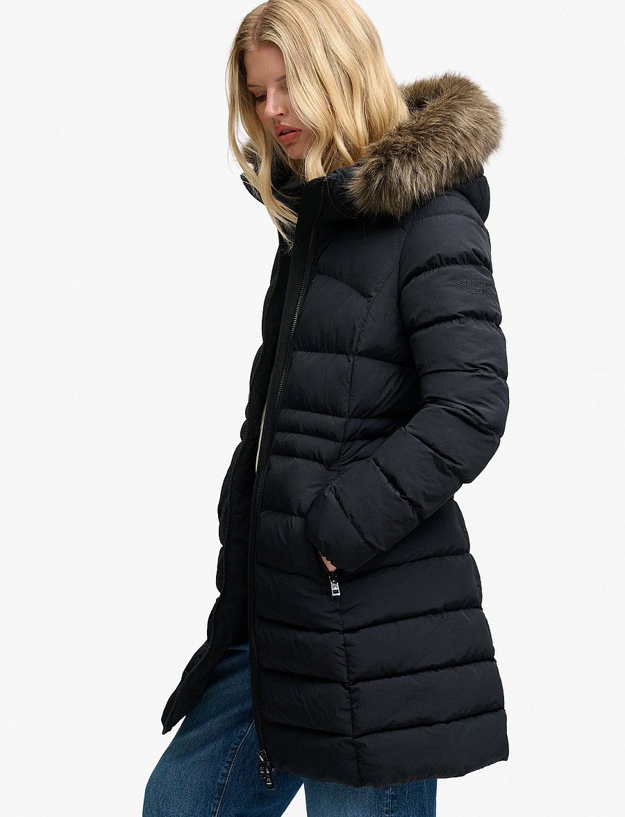 Superdry - HOOD FAUX FUR FUJI MID LENGTH - winter jackets - black - 5
