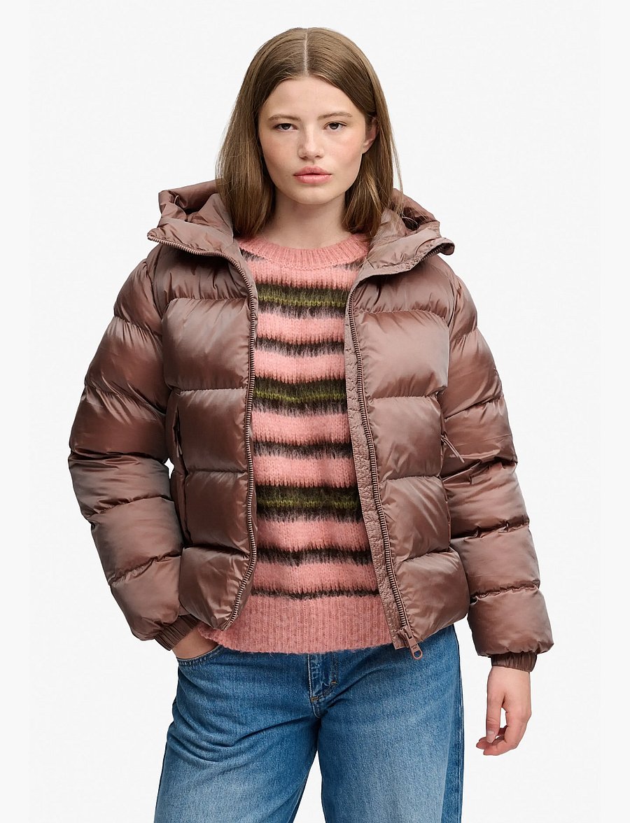 Superdry - HOODED SHINE PUFFER JACKET - vinterjakker - nutmeg spice brown sheen - 0
