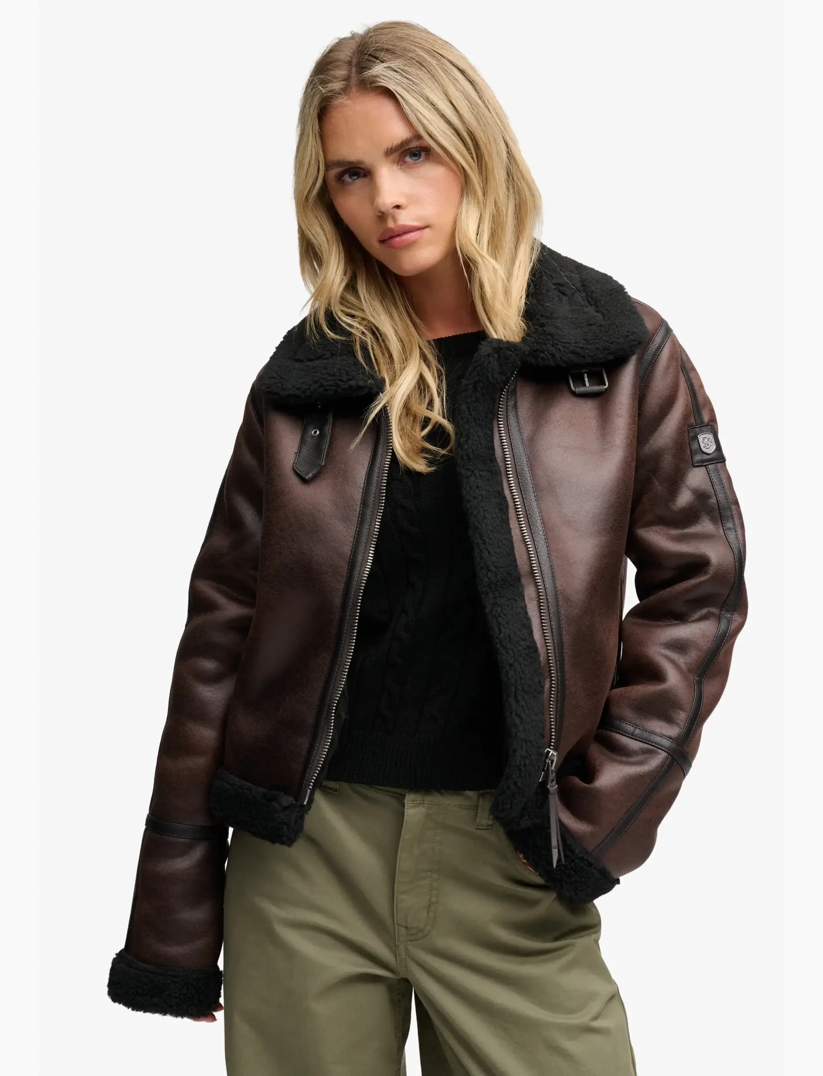 Superdry Faux Shearling Jacket, Kvinder, Faux Shearling Jakke, Brun, Str: 8