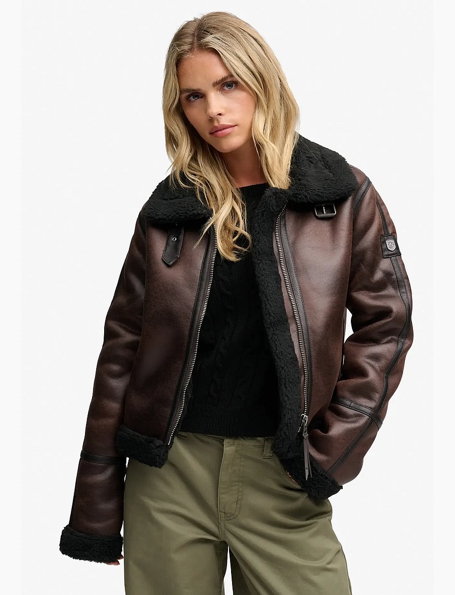 Superdry - FAUX SHEARLING JACKET - bomber jackets - chocolate brown - 0