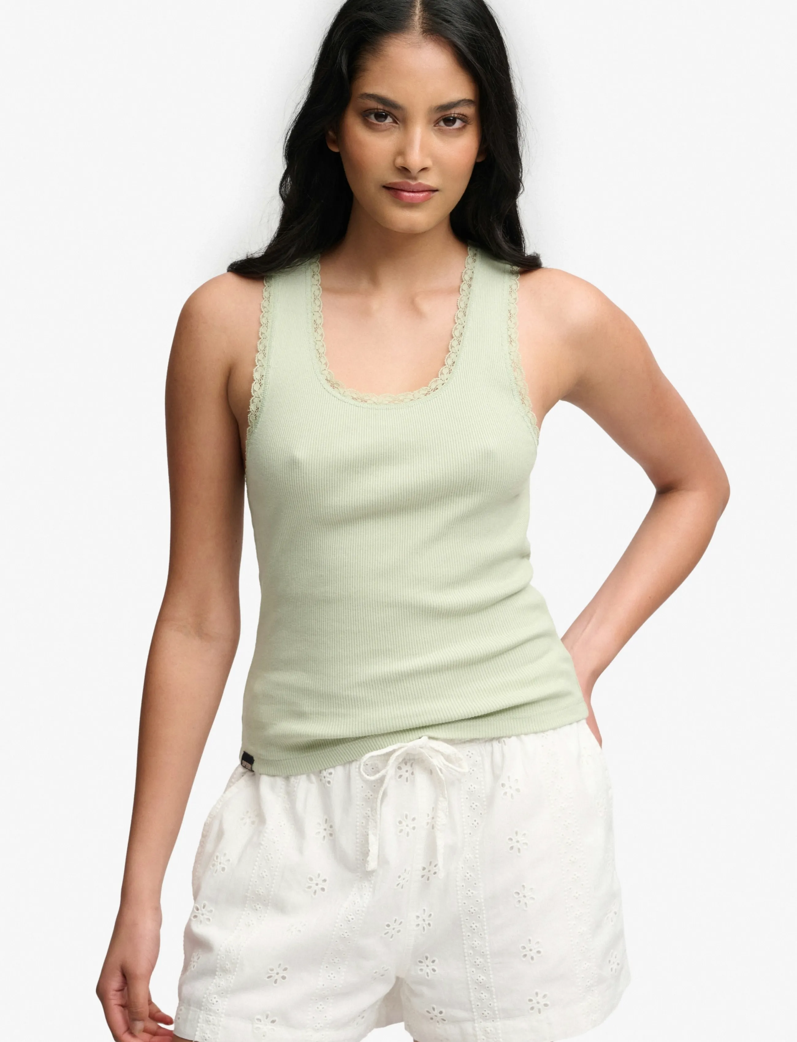 Superdry Vintage Lace Trim Vest, 12, Green, Veste > Strikkede Veste, Dame