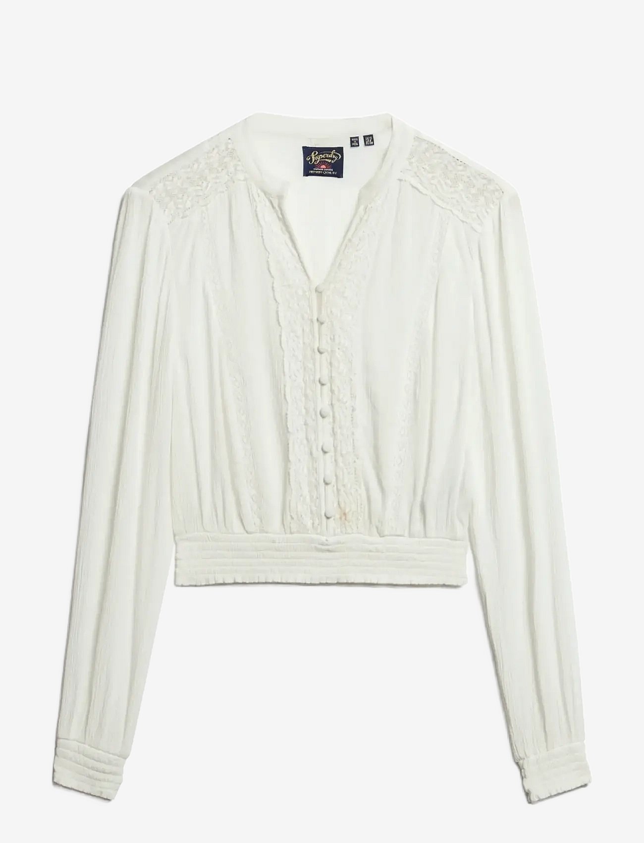 Superdry Ls Lace Trim Smocked Blouse - Cream - 16