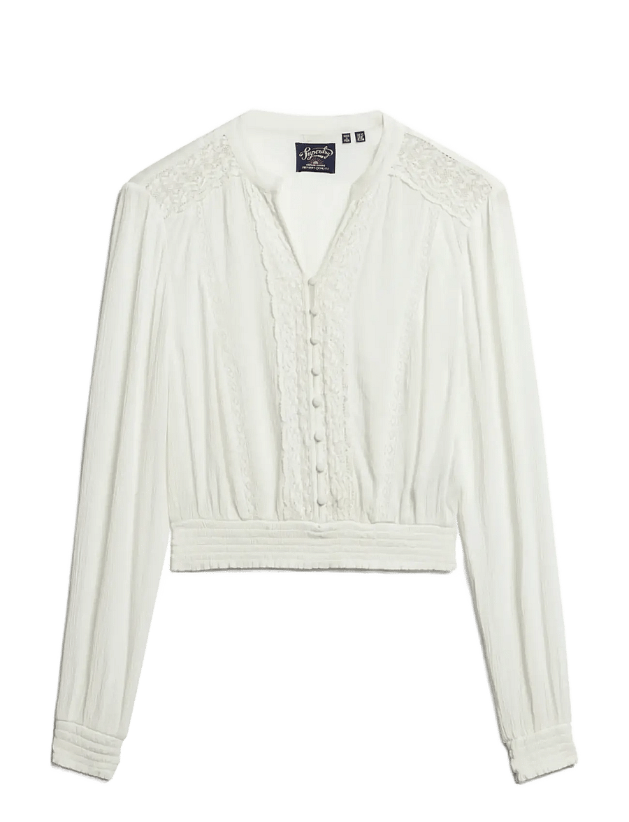 Superdry - LS LACE TRIM SMOCKED BLOUSE - long sleeved blouses - ecru - 1