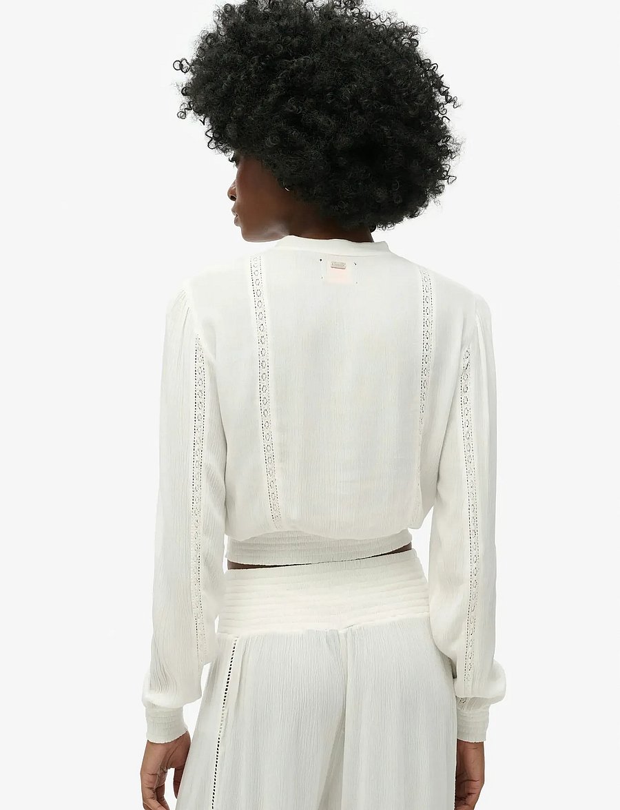 Superdry - LS LACE TRIM SMOCKED BLOUSE - long sleeved blouses - ecru - 4