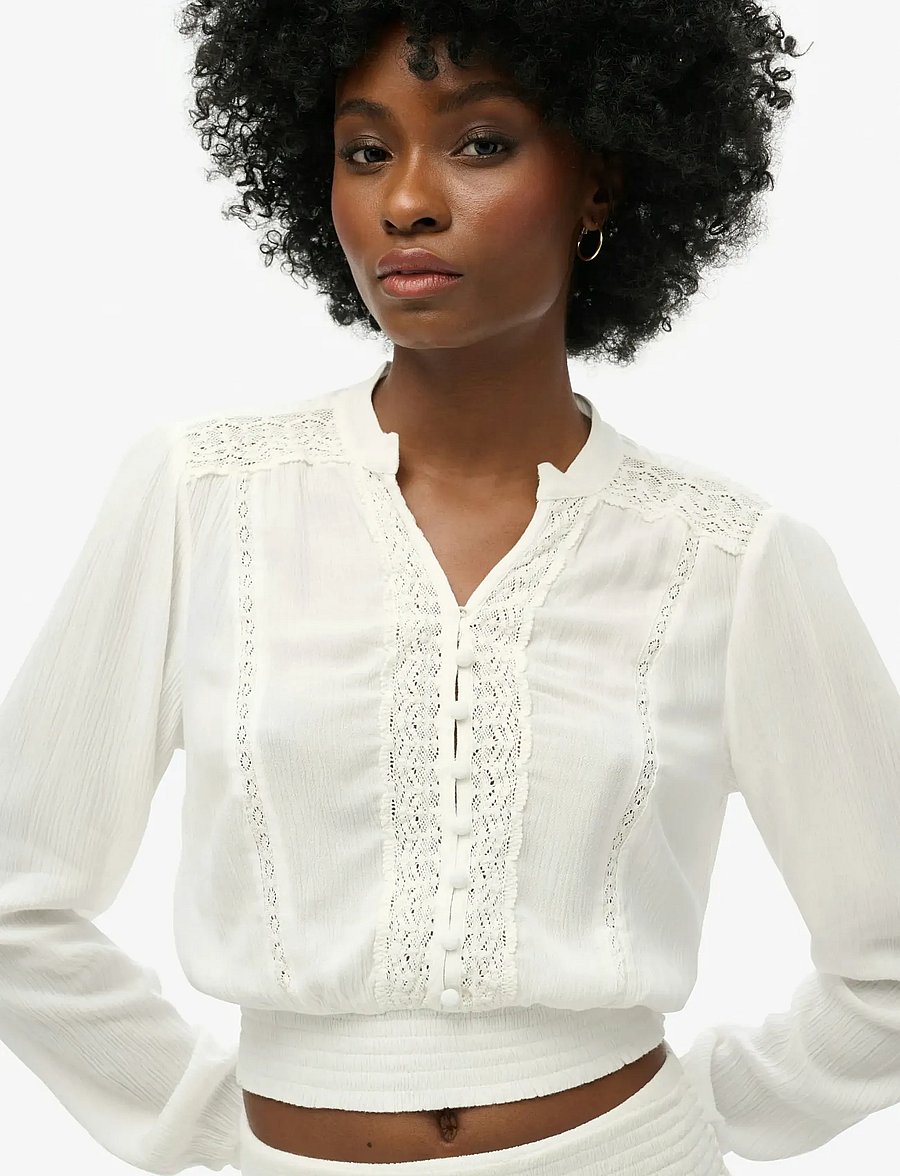 Superdry - LS LACE TRIM SMOCKED BLOUSE - long sleeved blouses - ecru - 5