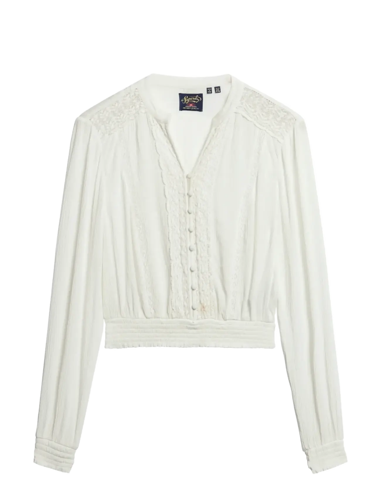 Superdry - LS LACE TRIM SMOCKED BLOUSE - long sleeved blouses - ecru - 2