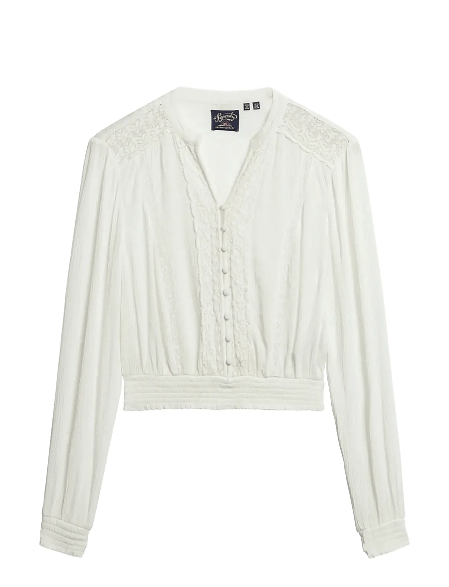 Superdry - LS LACE TRIM SMOCKED BLOUSE - long sleeved blouses - ecru - 2