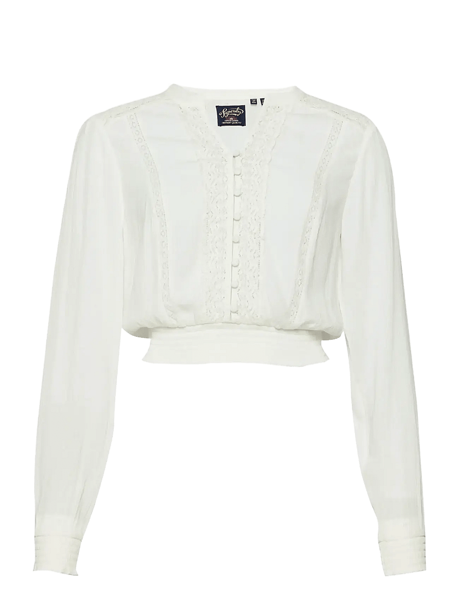 Superdry - LS LACE TRIM SMOCKED BLOUSE - long sleeved blouses - ecru - 3