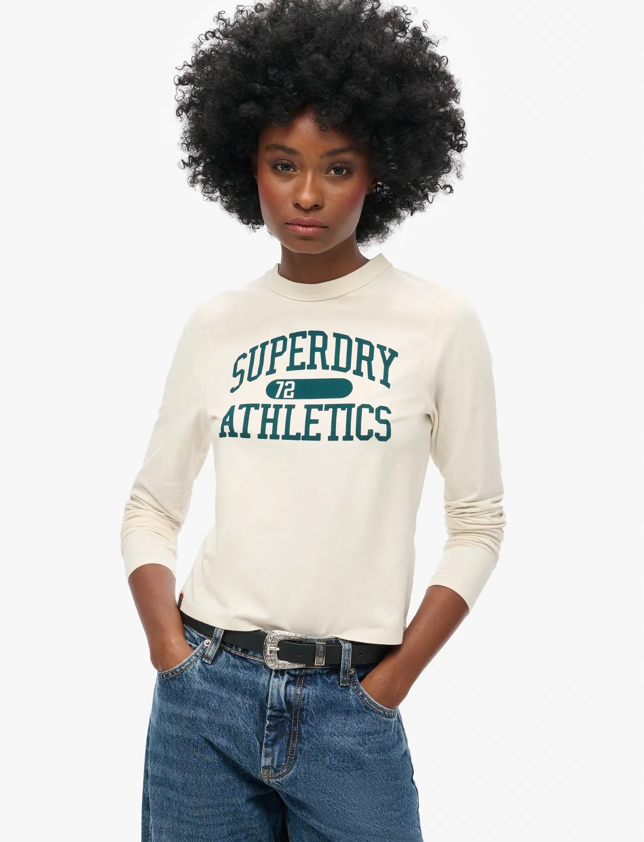 Superdry Athletic Ringer Slim L/S Top, 10, Cream, T-Shirts & Toppe > Langærmede, Dame