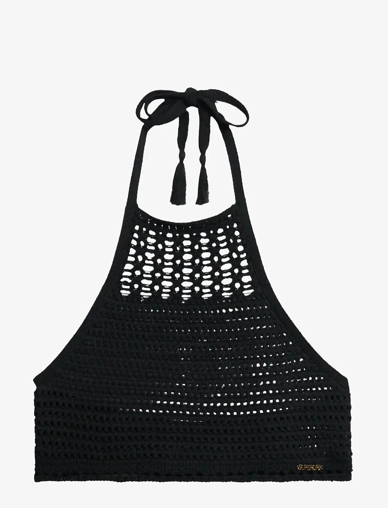 Superdry - CROP HALTER CROCHET TOP - crop tops - black - 1
