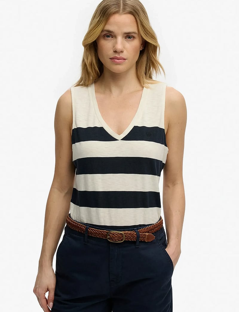 Superdry - STUDIOS VEE NECK VEST - sleeveless blouses - off white/navy wide stripe - 0