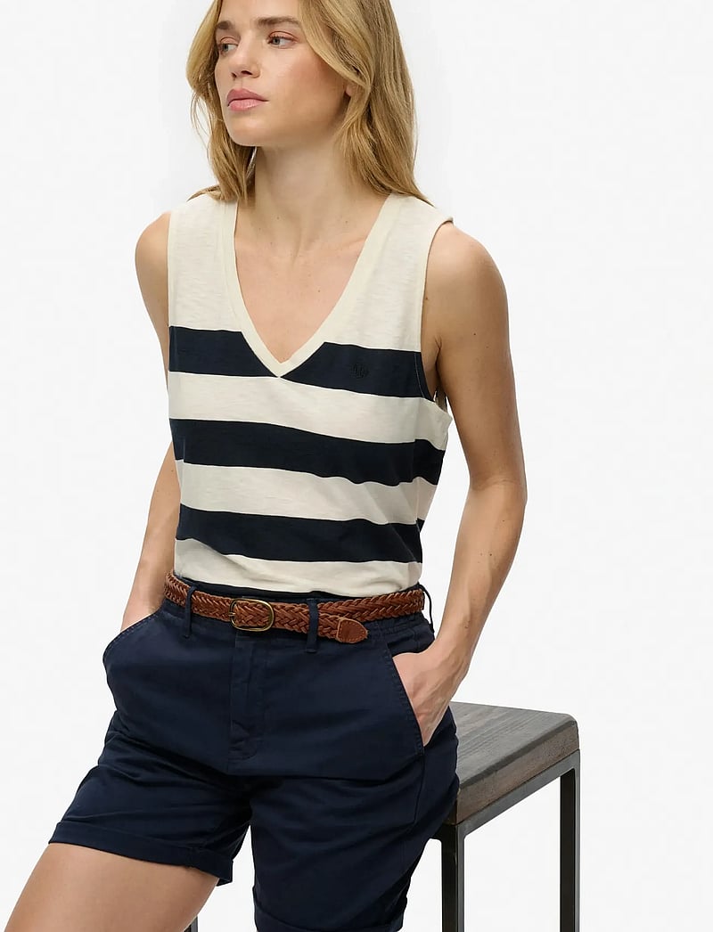 Superdry - STUDIOS VEE NECK VEST - sleeveless blouses - off white/navy wide stripe - 3
