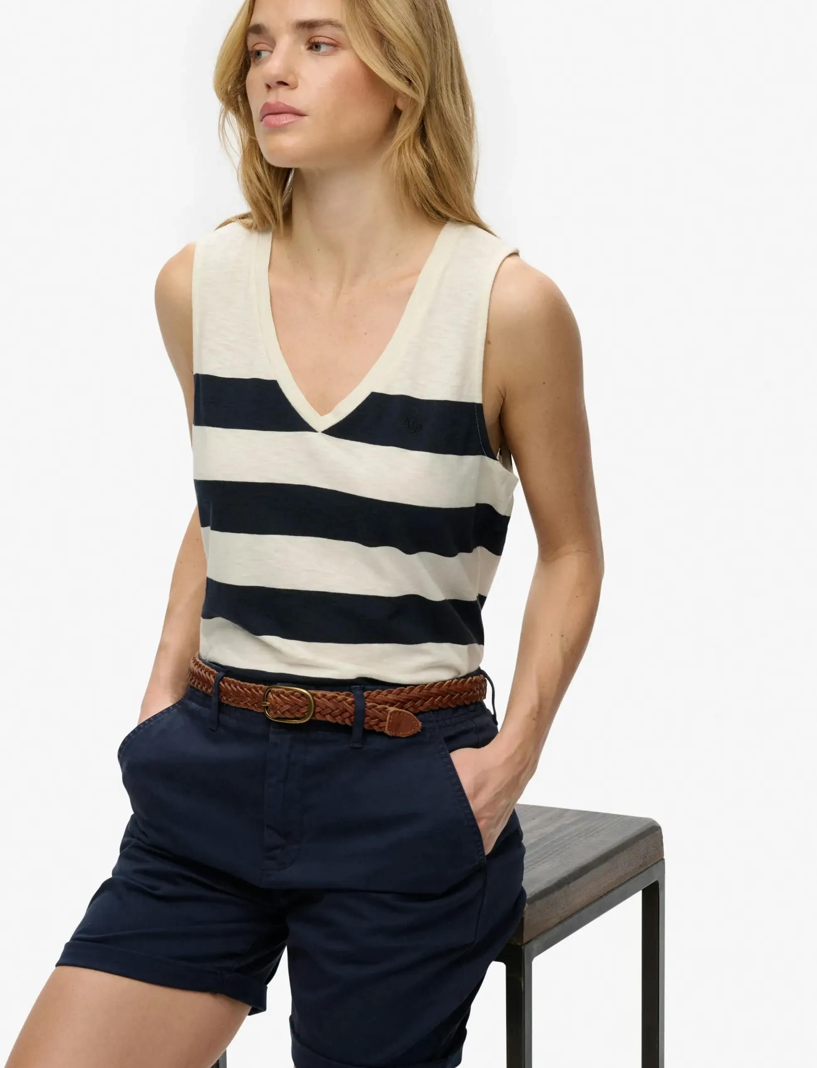 Superdry - STUDIOS VEE NECK VEST - Ærmeløse bluser - off white/navy wide stripe - 3
