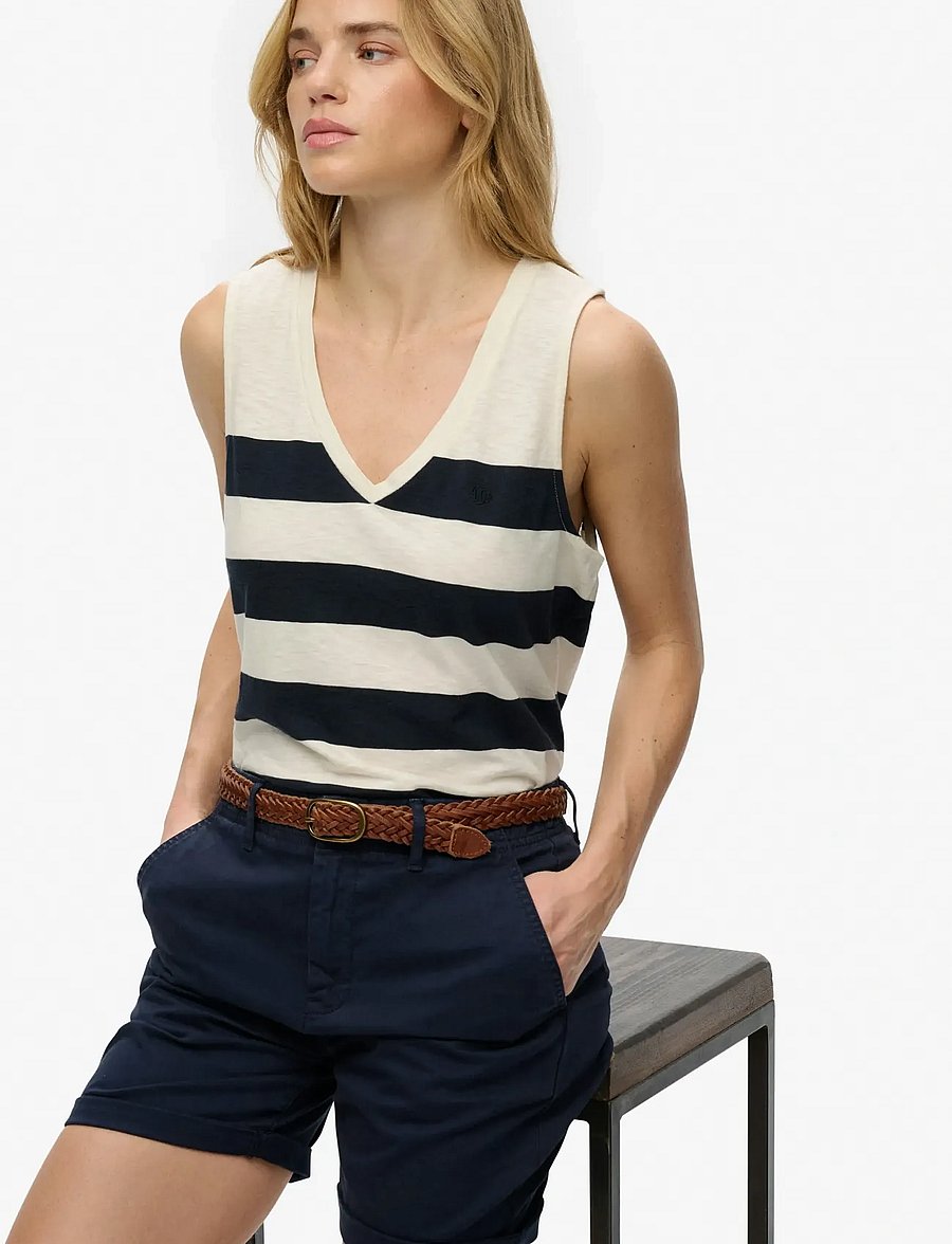 Superdry - STUDIOS VEE NECK VEST - blouses sans manches - off white/navy wide stripe - 3
