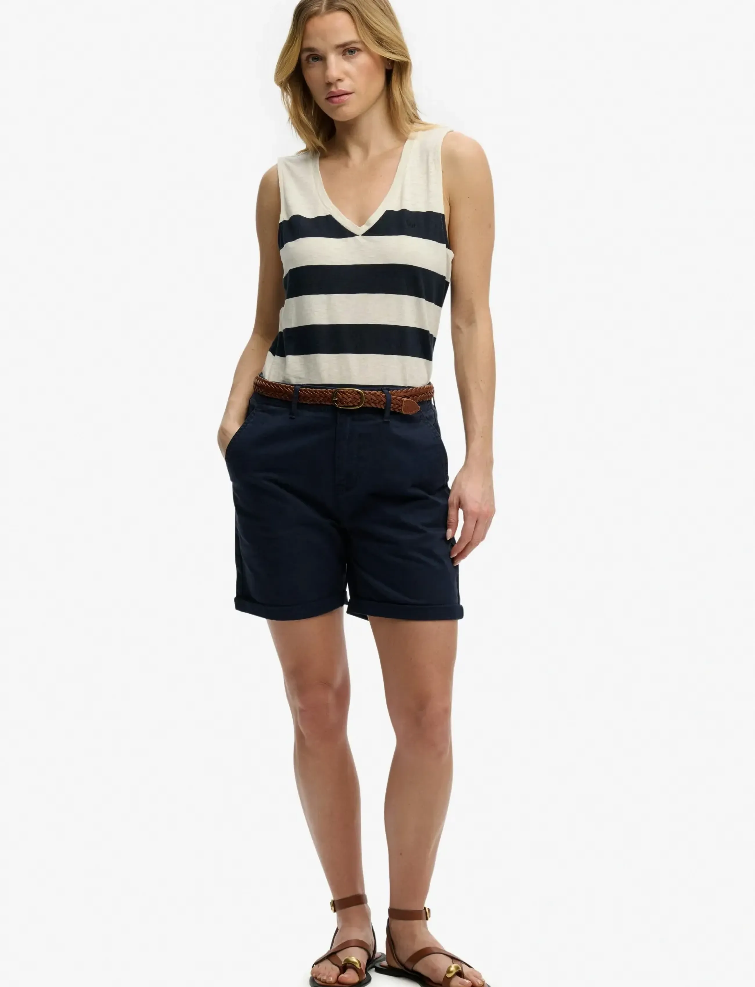 Superdry - STUDIOS VEE NECK VEST - Ærmeløse bluser - off white/navy wide stripe - 4