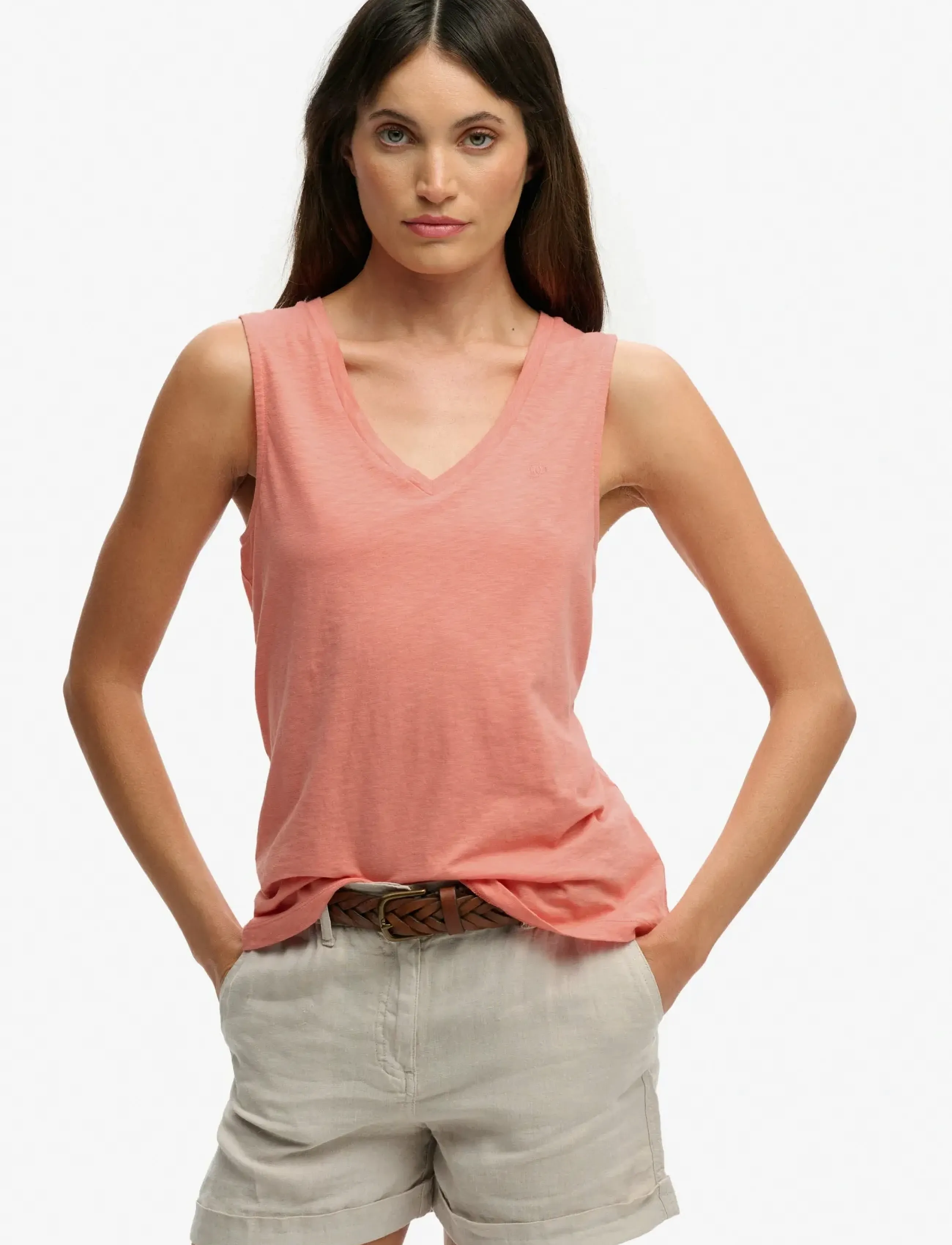 Superdry STUDIOS VEE NECK VEST - Superdry - PEACH AMBER PINK / pink/rose