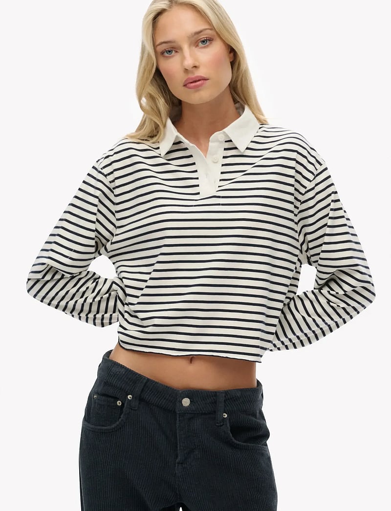Superdry - ATH ESS CROPPED STRIPE RUGBY - nabapluusid - ecru stripe - 0
