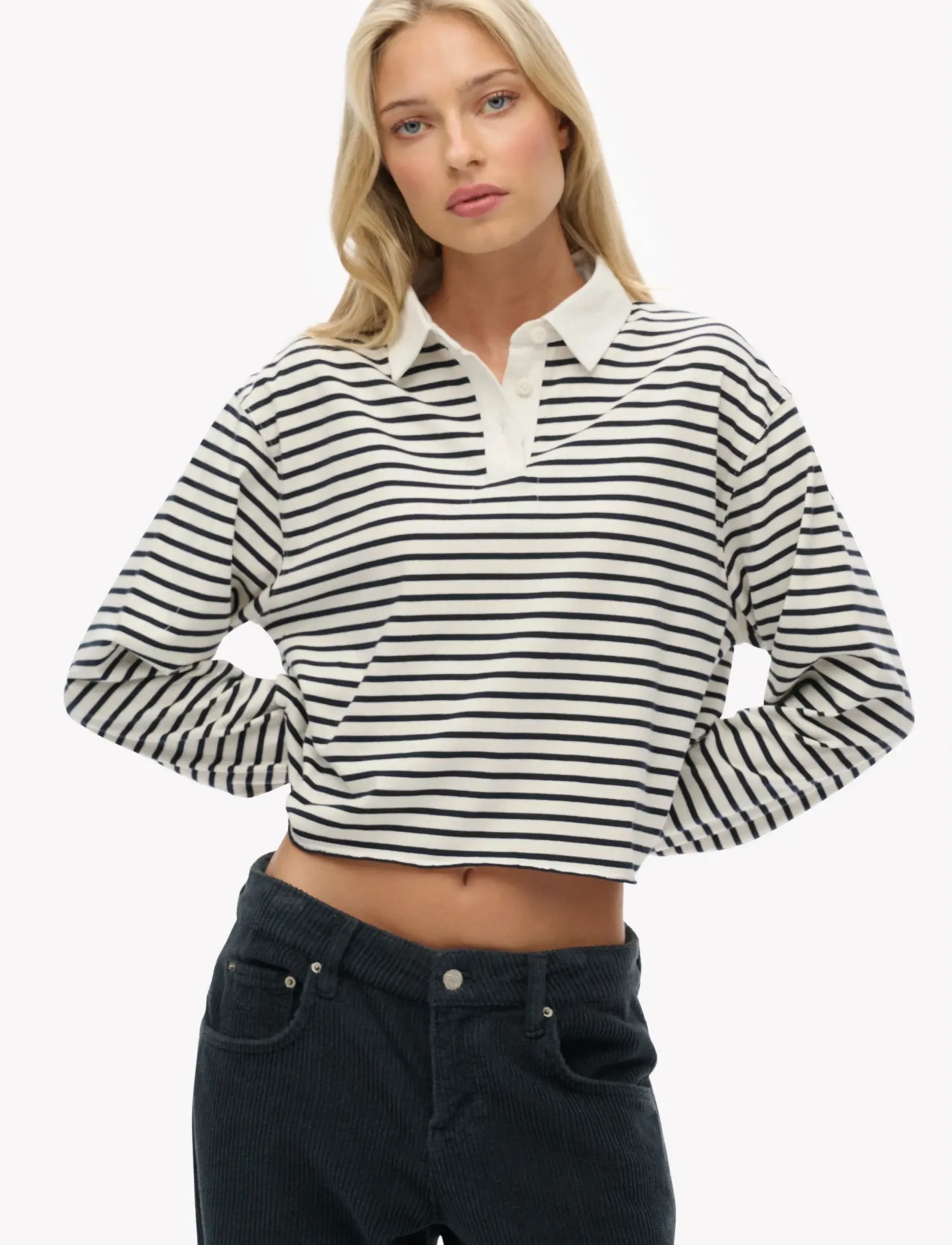 Superdry ATH ESS CROPPED STRIPE RUGBY - Kläder - ECRU STRIPE / white
