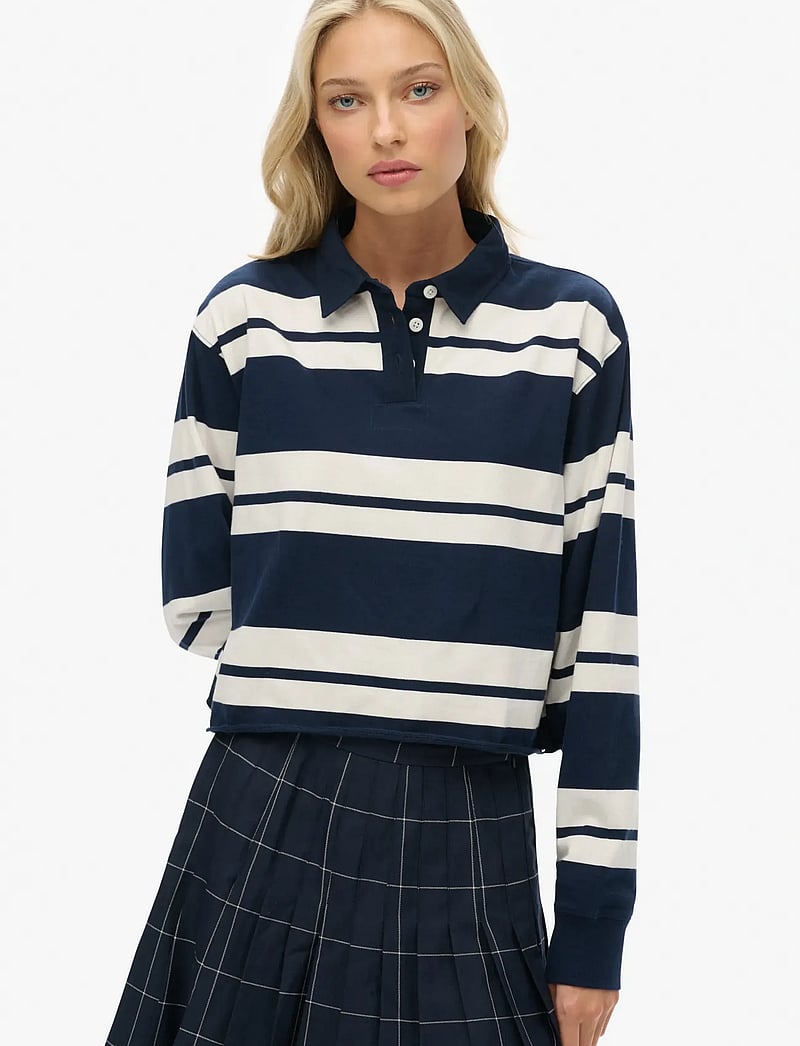Superdry - ATH ESS CROPPED STRIPE RUGBY - hauts courts - richest navy stripe - 0