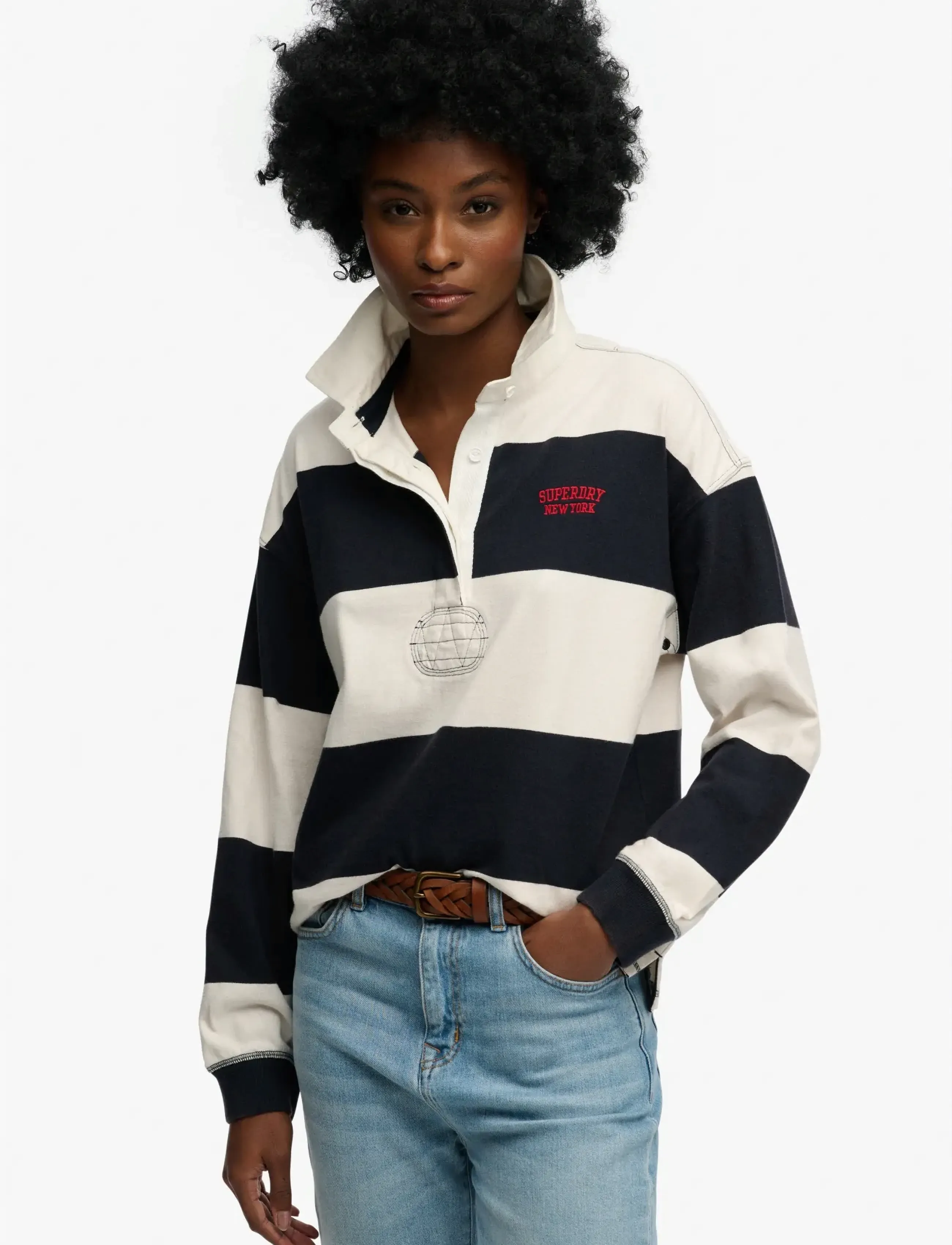 Superdry HERITAGE STRIPE RUGBY TOP - Kläder - NAVY/ECRU / navy