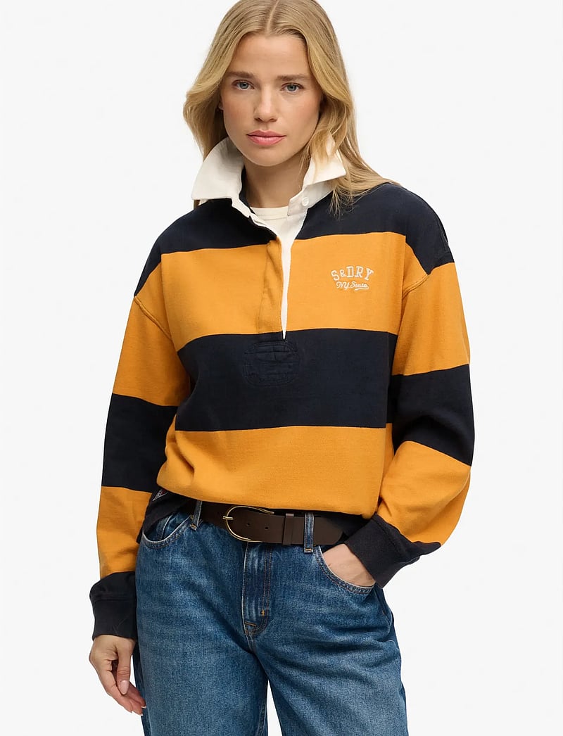 Superdry - HERITAGE STRIPE RUGBY TOP - everyday style - navy/track gold - 0