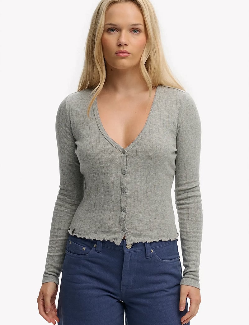 Superdry - ATH ESS POINTELLE CARDIGAN - koftor - grey marl - 0