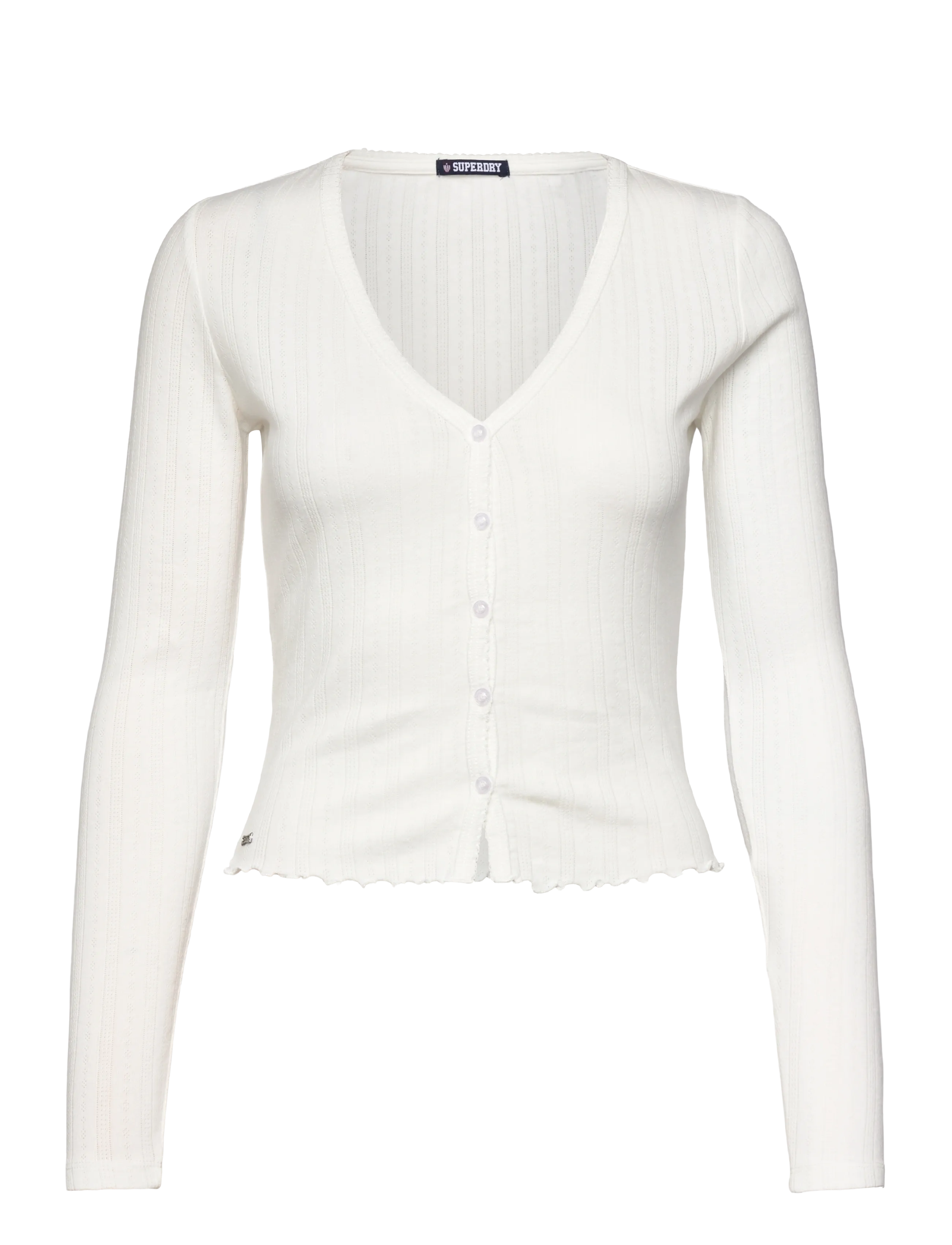 SUPERDRY Ath Ess Pointelle Cardigan Cream - 16 - Damen