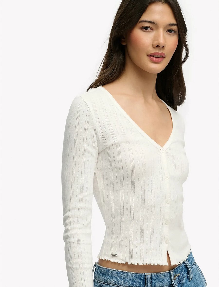 Superdry - ATH ESS POINTELLE CARDIGAN - strickjacken - off white - 4