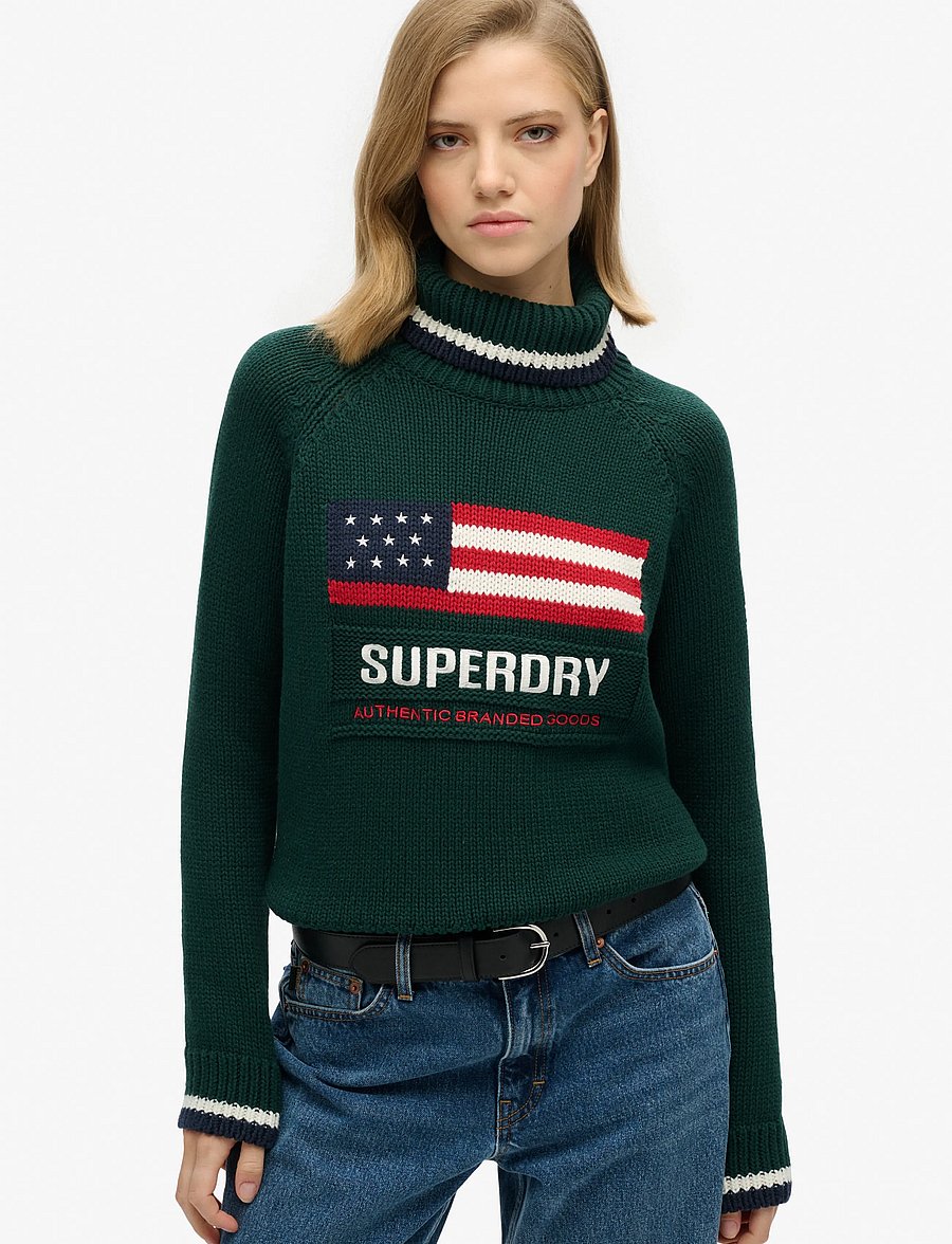 Superdry - AMERICANA ROLL NECK KNIT - striktrøjer - dark pine green - 0