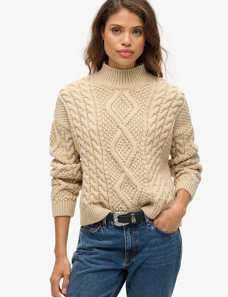 Superdry - ARAN CABLE KNIT POLO JUMPER - pullover - ecru - 0