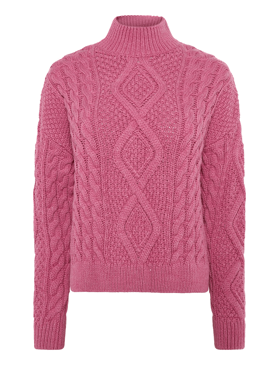 Superdry - ARAN CABLE KNIT POLO JUMPER - jumpers - papaya pink - 1