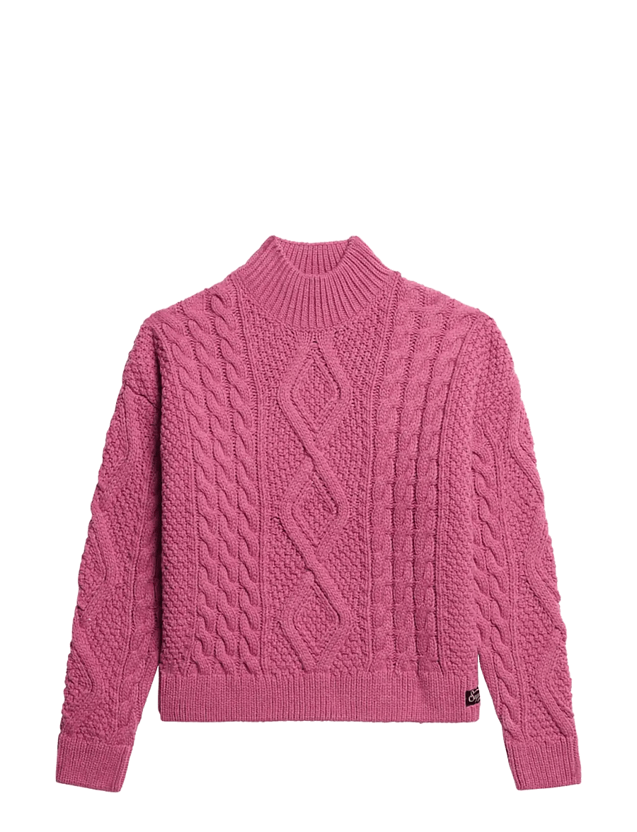 Superdry - ARAN CABLE KNIT POLO JUMPER - pullover - papaya pink - 1