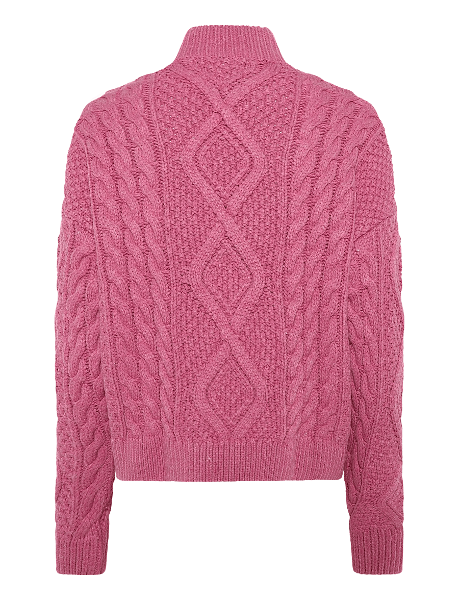Superdry - ARAN CABLE KNIT POLO JUMPER - jumpers - papaya pink - 2