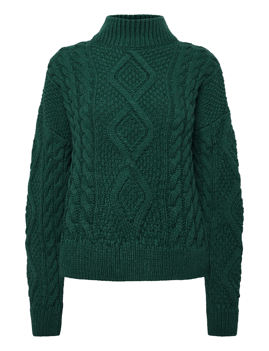 Superdry - ARAN CABLE KNIT POLO JUMPER - striktrøjer - pine green - 1