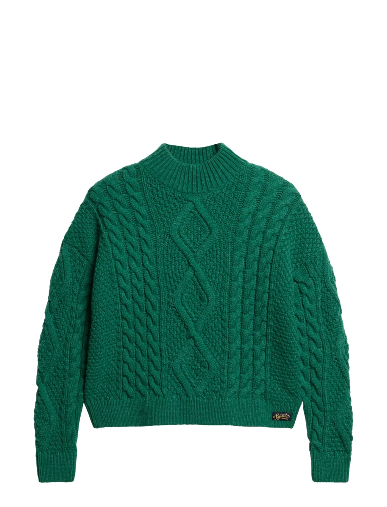 Superdry ARAN CABLE KNIT POLO JUMPER - Striktrøjer - PINE GREEN / green