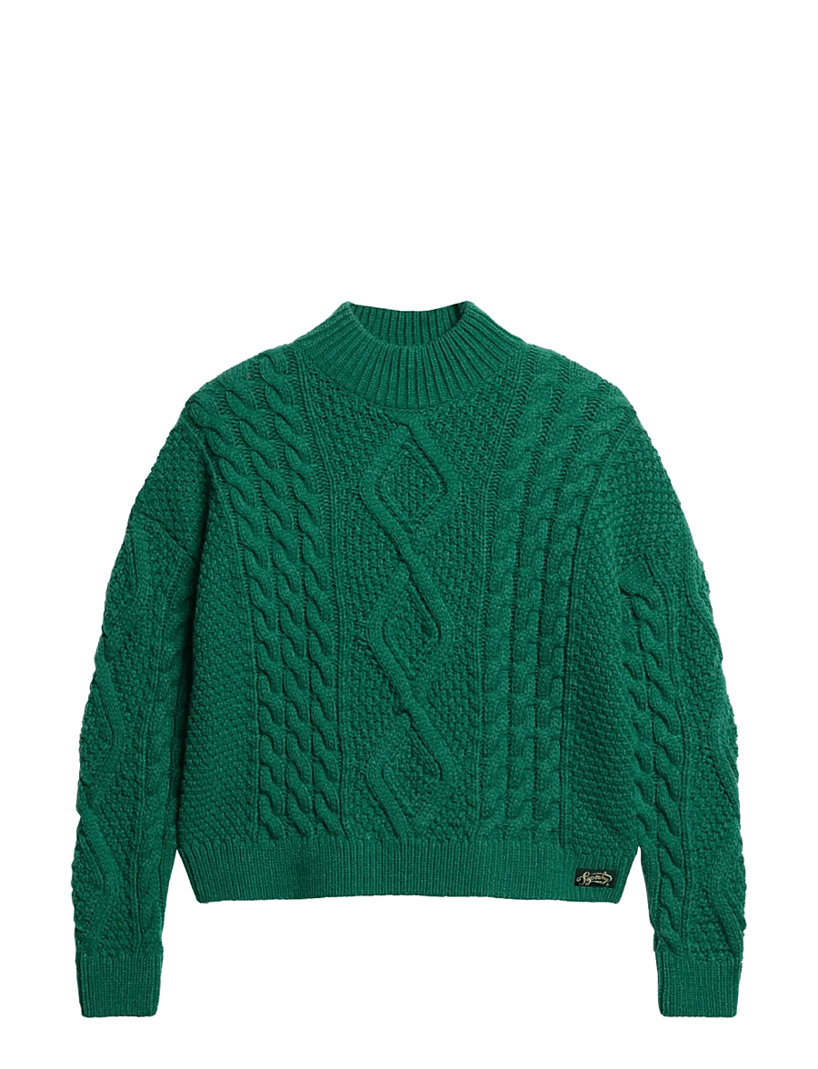 Superdry - ARAN CABLE KNIT POLO JUMPER - pullover - pine green - 1