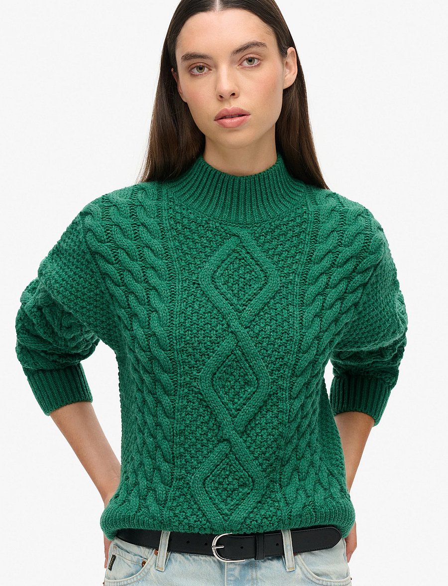 Superdry - ARAN CABLE KNIT POLO JUMPER - pullover - pine green - 0