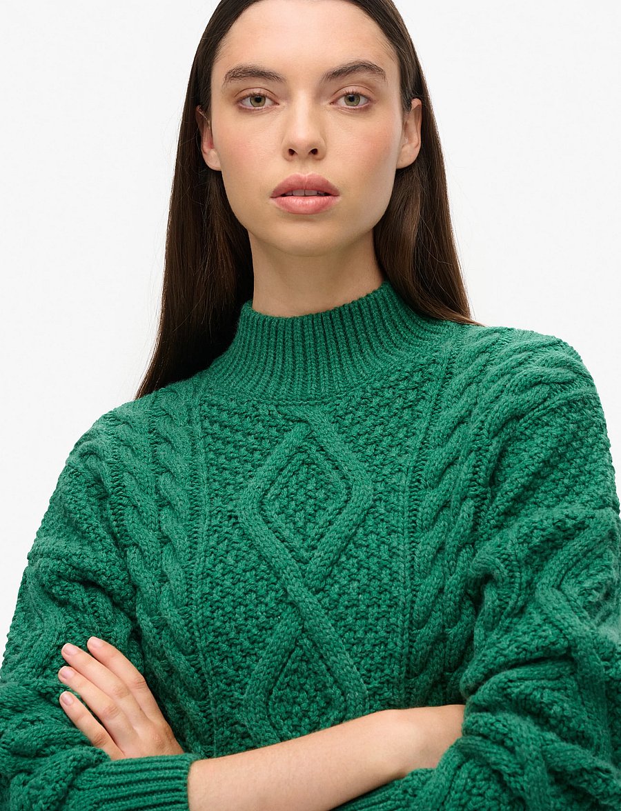 Superdry - ARAN CABLE KNIT POLO JUMPER - pullover - pine green - 2