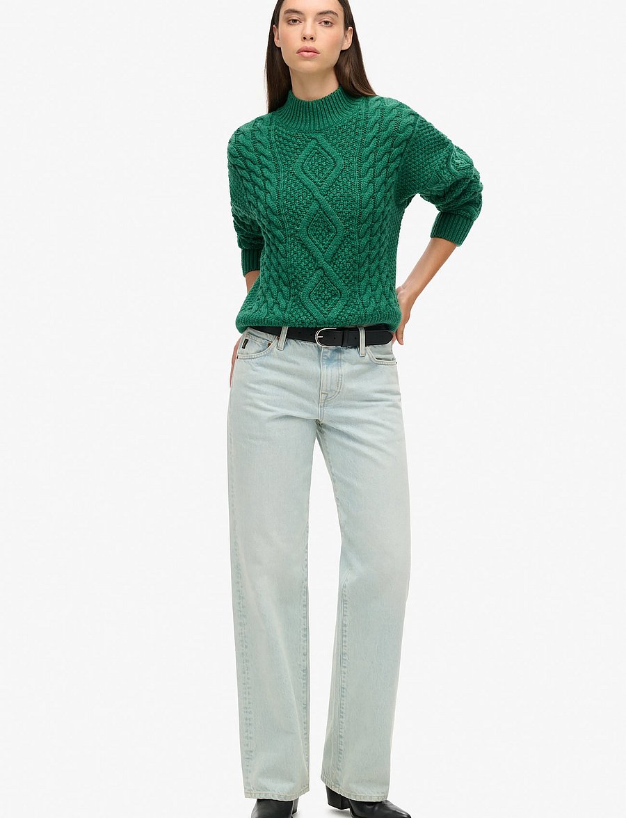 Superdry - ARAN CABLE KNIT POLO JUMPER - pullover - pine green - 3